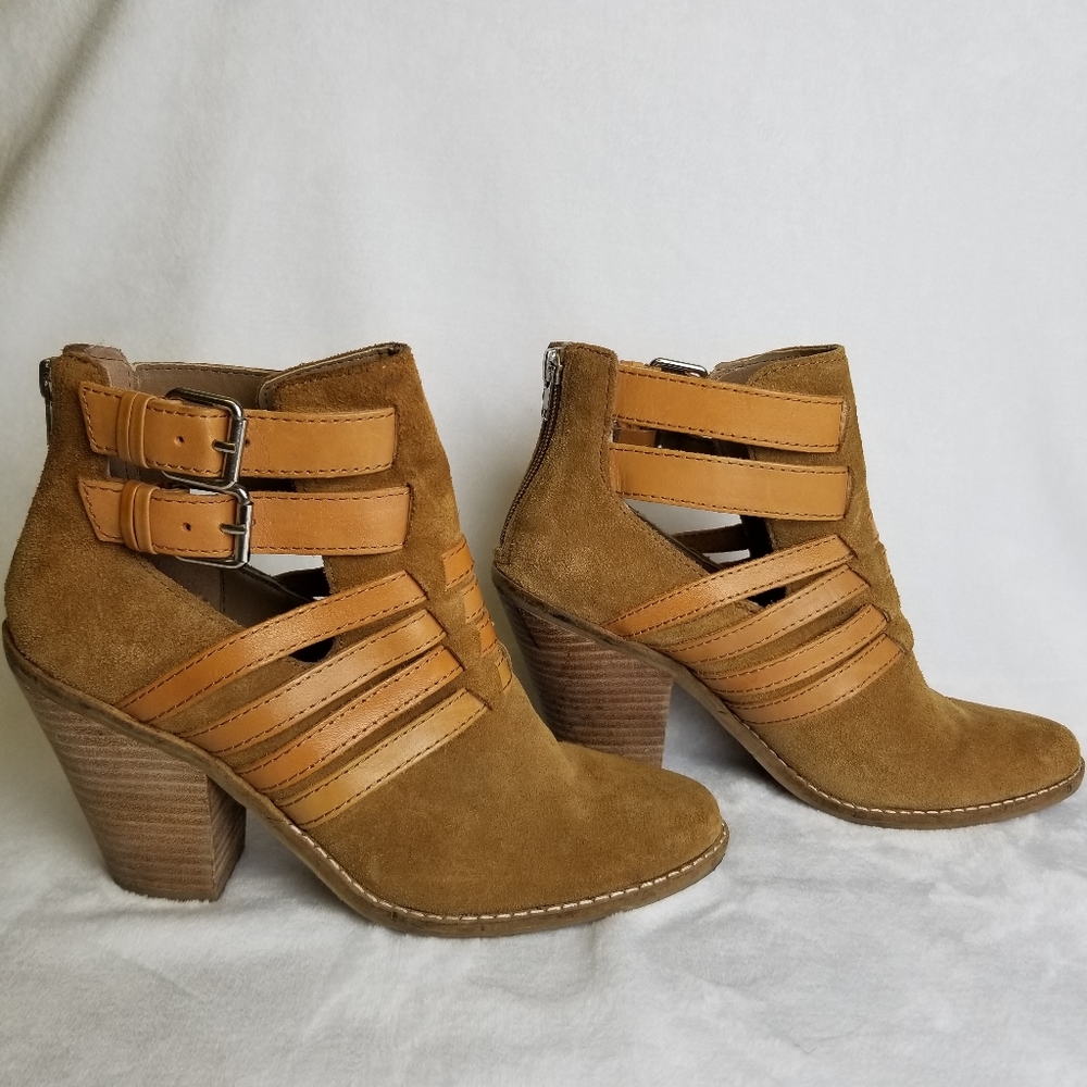 Dolce Vita Tan Suede Strappy Buckle Booties